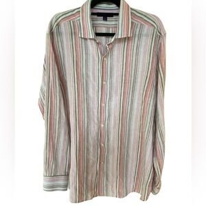 🤍🩷Daniel Cremieux size XL Pastel Striped Button Down Linen Shirt. Stunning!